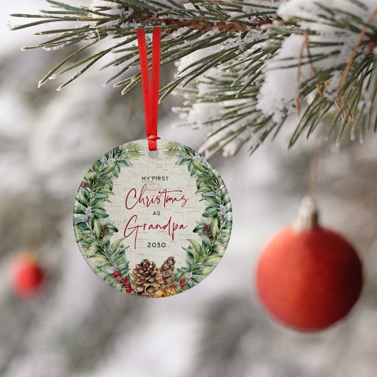 Erste Weihnachten als Oma Pine Wreath Birch Foto Keramik Ornament