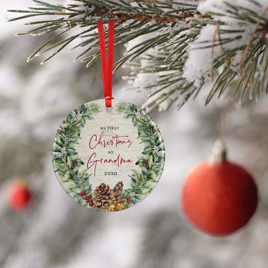 Erste Weihnachten als Oma Pine Wreath Birch Foto Keramik Ornament