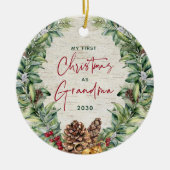 Erste Weihnachten als Oma Pine Wreath Birch Foto Keramik Ornament (Vorne)