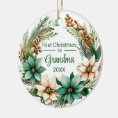 Erste Weihnachten als Oma White Green Poinsettias Keramik Ornament (Links)