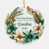 Erste Weihnachten als Oma White Green Poinsettias Keramik Ornament (Hinten)