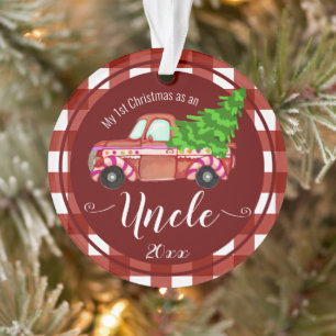 Erste Weihnachten als Onkel Red Truck Foto Ornament