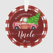 Erste Weihnachten als Onkel Red Truck Foto Ornament (Vorderseite)