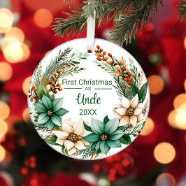 Erste Weihnachten als Onkel White Green Poinsettia Keramik Ornament