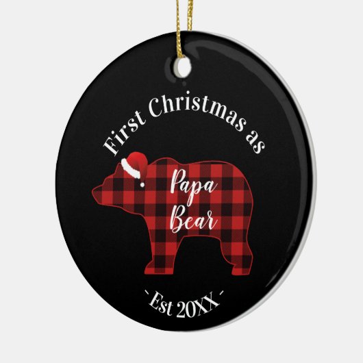 Erste Weihnachten als Papa Bären Buffalo Kariert Keramikornament (Links)