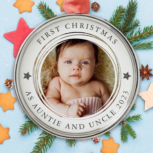 Erste Weihnachten als Tantchen & Onkel-Foto Ornament Aus Metall