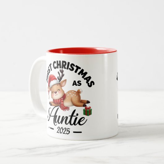 Erste Weihnachten als Tante 2025 niedliches Design Zweifarbige Tasse (Vorderseite Links)