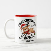 Erste Weihnachten als Tante 2025 niedliches Design Zweifarbige Tasse (Links)