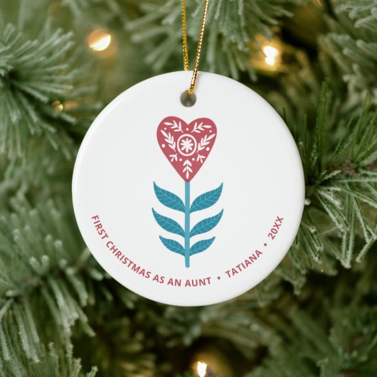 Erste Weihnachten als Tante Personalisierte Blume Keramik Ornament (Baum)