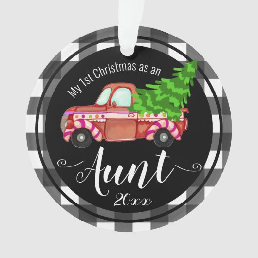 Erste Weihnachten als Tante Red Truck Foto Ornament (Vorderseite)