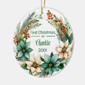 Erste Weihnachten als Tante White Green Poinsettia Keramik Ornament (Links)