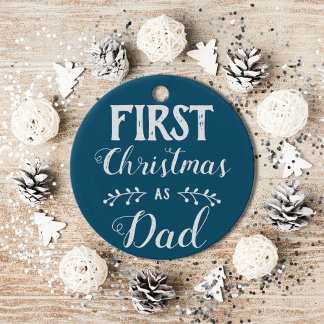 Erste Weihnachten als Vater blau mit Baby-Foto Keramik Ornament
