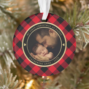 Erste Weihnachten als Vater rustikales Kariertes F Ornament