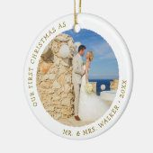 Erste Weihnachten als Verheiratete Mr. and Mrs. Fo Keramik Ornament (Links)