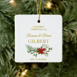 Erste Weihnachten als Zitat mit Poinsettias Design Keramikornament