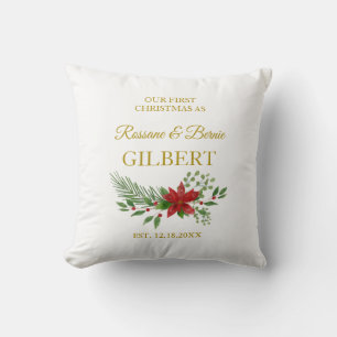 Erste Weihnachten als Zitat mit Poinsettias Design Kissen