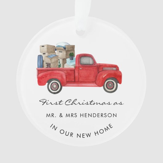 Erste Weihnachten als Zuhause von Frau Red Truck H Ornament (Vorderseite)