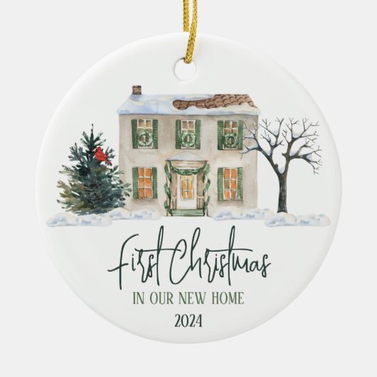 Erste Weihnachten auf unserer neuen Zuhause Keramik Ornament (Vorne)