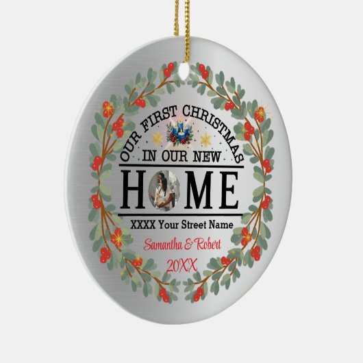 Erste Weihnachten auf unserer neuen Zuhause Keramik Ornament (Rechts)