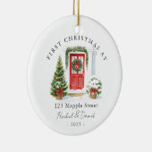 Erste Weihnachten bei New Address Red Door Keramik Ornament (Rechts)