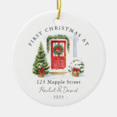 Erste Weihnachten bei New Address Red Door Keramik Ornament (Vorne)