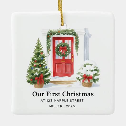 Erste Weihnachten bei New Address - Red Door Keramikornament (Vorderseite)