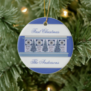 Erste Weihnachten der Familie in der Blues persona Keramik Ornament
