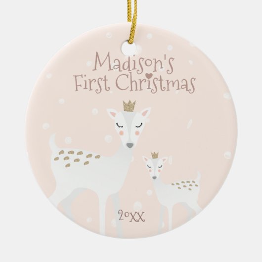 Erste Weihnachten des Babys - Niedliches Hirsch - Keramik Ornament (Vorne)