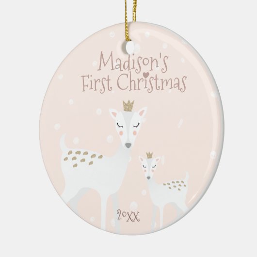 Erste Weihnachten des Babys - Niedliches Hirsch - Keramik Ornament (Links)