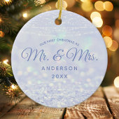 Erste Weihnachten Frau Blue Silver Winter Glitzer Keramik Ornament