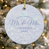 Erste Weihnachten Frau Blue Silver Winter Glitzer Keramik Ornament