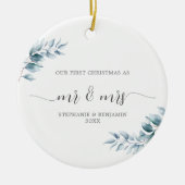 Erste Weihnachten Frau Botanical Ice Blue Elegant Keramik Ornament (Vorne)