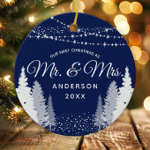 Erste Weihnachten Frau Navy Winter String Lights Keramik Ornament