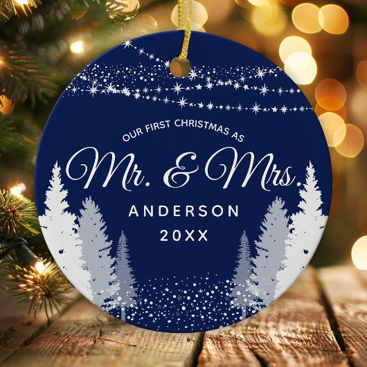 Erste Weihnachten Frau Navy Winter String Lights Keramik Ornament