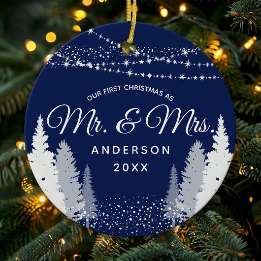 Erste Weihnachten Frau Navy Winter String Lights Keramik Ornament