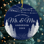 Erste Weihnachten Frau Navy Winter String Lights Keramik Ornament