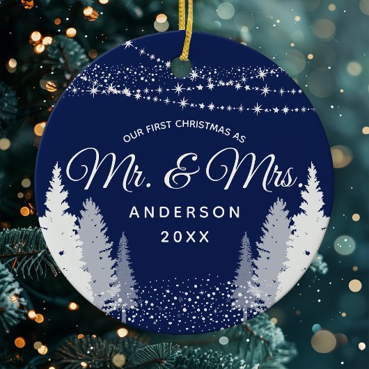 Erste Weihnachten Frau Navy Winter String Lights Keramik Ornament