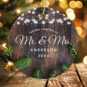 Erste Weihnachten Frau Pine Wood String Lights Keramik Ornament