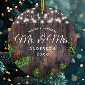 Erste Weihnachten Frau Pine Wood String Lights Keramik Ornament