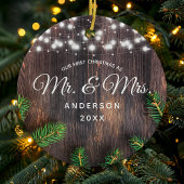 Erste Weihnachten Frau Pine Wood String Lights Keramik Ornament