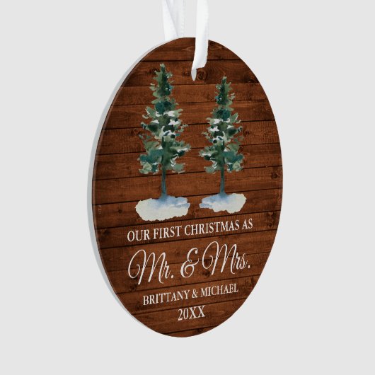 Erste Weihnachten Frau Rustic Wood Two Pines Ornament (Vorderseite)