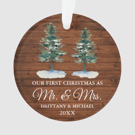 Erste Weihnachten Frau Rustic Wood Two Pines Ornament (Vorderseite)