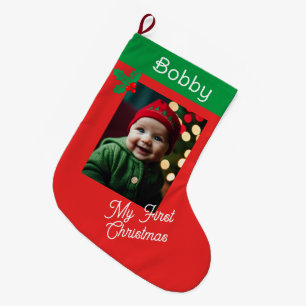 Erste Weihnachten für Baby Boys oder Girl Red & Gr Großer Weihnachtsstrumpf