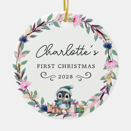 Erste Weihnachten für das Baby - Rustikaler Kleide Keramik Ornament (Vorne)