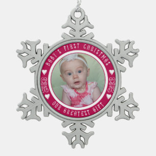 Erste Weihnachten für das Baby - Unser bestes Gesc Schneeflocken Zinn-Ornament