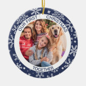 Erste Weihnachten gemeinsam Foto Blue Snowflake Keramik Ornament (Vorne)