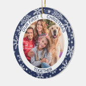 Erste Weihnachten gemeinsam Foto Blue Snowflake Keramik Ornament (Links)