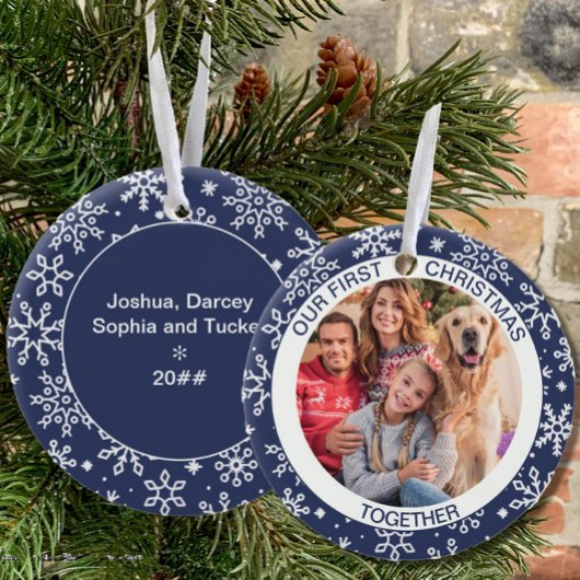 Erste Weihnachten gemeinsam Foto Blue Snowflake Keramik Ornament