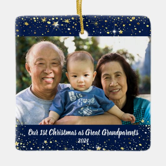 Erste Weihnachten Große Großeltern 2 Foto Sterne Keramikornament (Vorderseite)