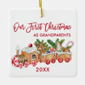 Erste Weihnachten Großeltern Gingerbrei Zug Rot Keramikornament (Vorderseite)